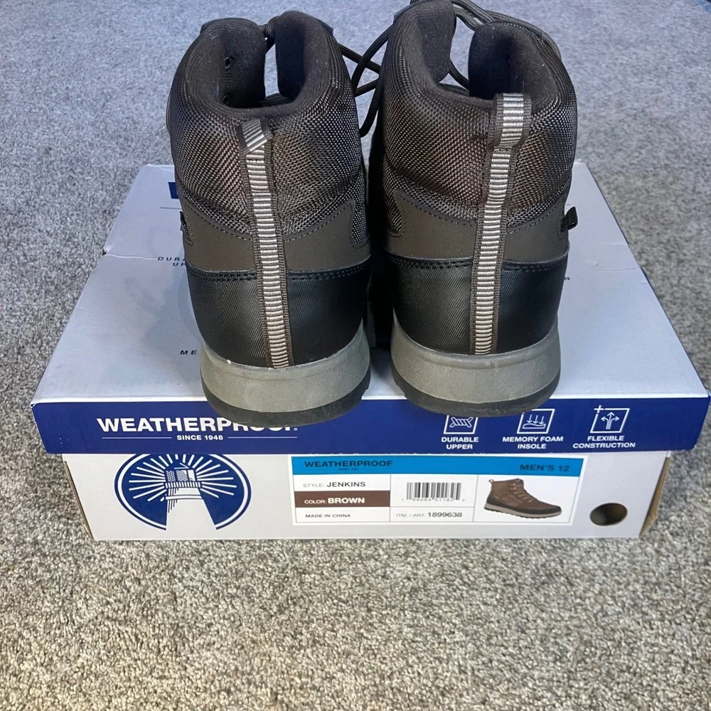 Weatherproof Jenkins Mens 12 Brown Lace Up Memory Foam Hiking Boots NEW IN BOX‎
